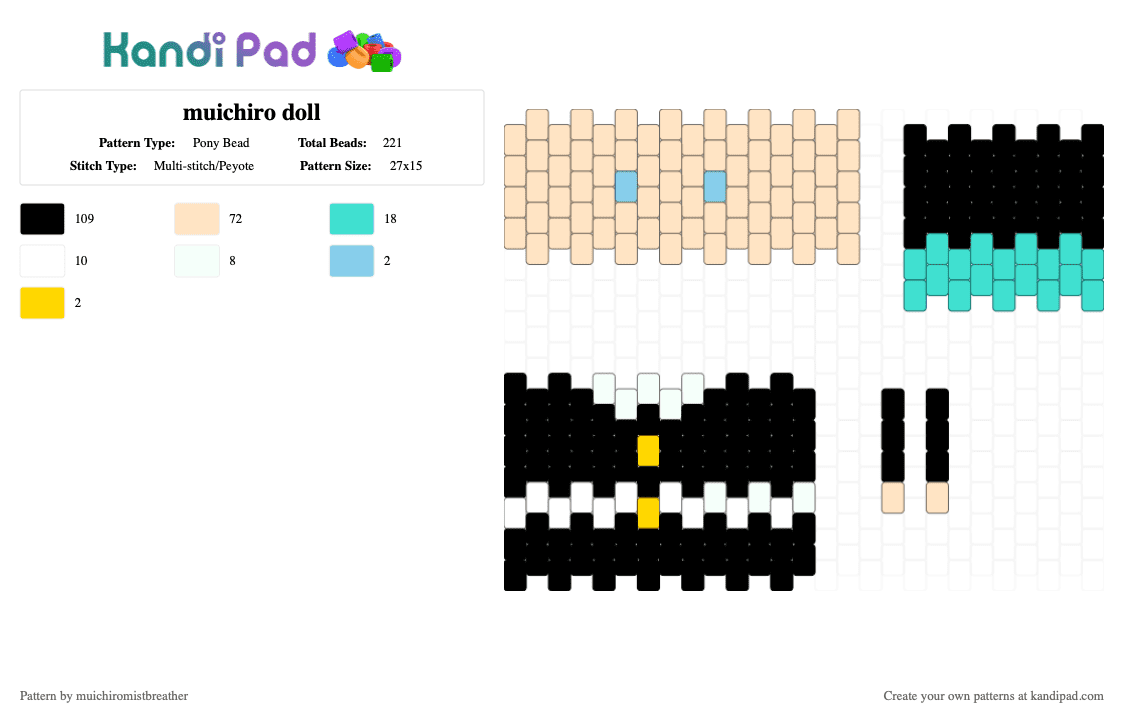 muichiro doll - Pony Bead Pattern by muichiromistbreather on Kandi Pad - beige, black