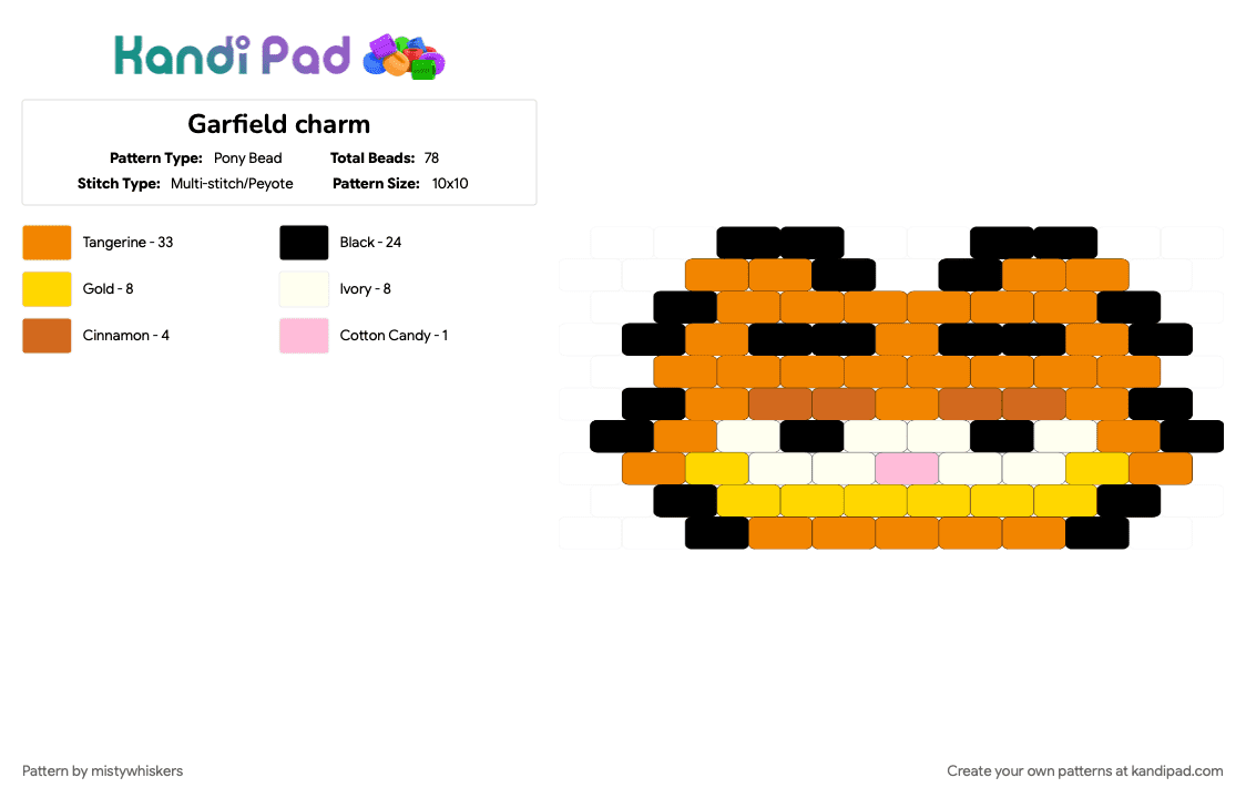 Garfield charm - Pony Bead Pattern by mistywhiskers on Kandi Pad - orange