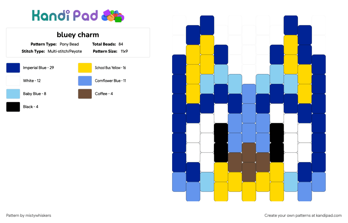 bluey charm - Pony Bead Pattern by mistywhiskers on Kandi Pad - light blue, purple, yellow