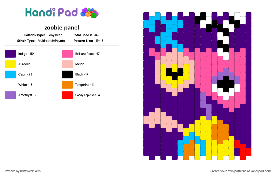 zooble panel - Pony Bead Pattern by mistywhiskers on Kandi Pad - pink, purple