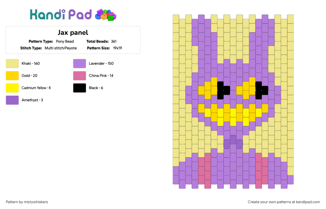 Jax panel - Pony Bead Pattern by mistywhiskers on Kandi Pad - jax, panel, pink, tadc, yellow