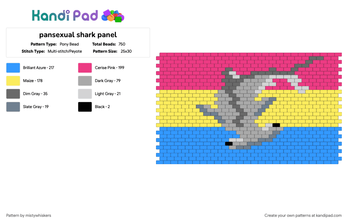 pansexual shark panel - Pony Bead Pattern by mistywhiskers on Kandi Pad - light blue, pink, yellow
