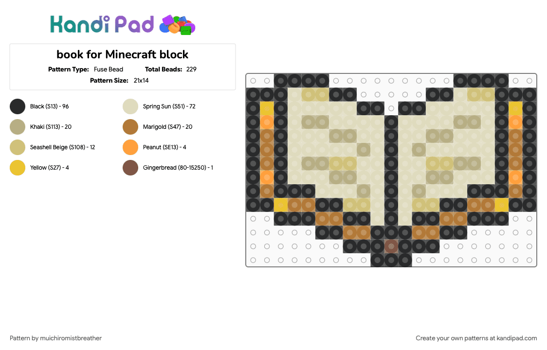 book for Minecraft block - Fuse Bead Pattern by muichiromistbreather on Kandi Pad - beige