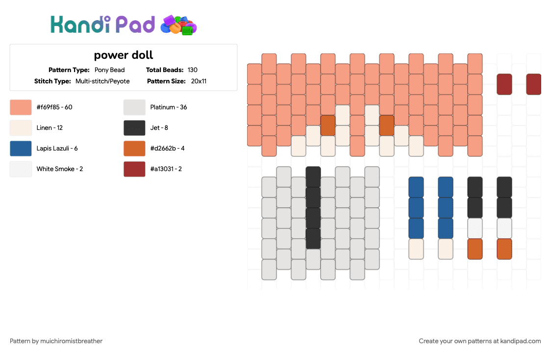 power doll - Pony Bead Pattern by mistywhiskers on Kandi Pad - orange