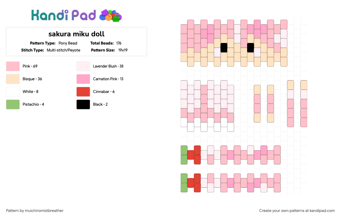 sakura miku doll - Pony Bead Pattern by mistywhiskers on Kandi Pad - anime, beige, doll, music, pink, vocaloid