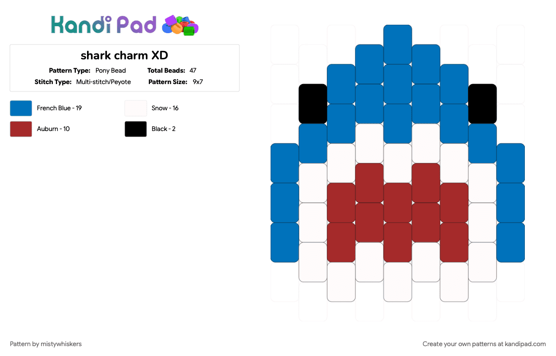 shark charm XD - Pony Bead Pattern by mistywhiskers on Kandi Pad - blue, red