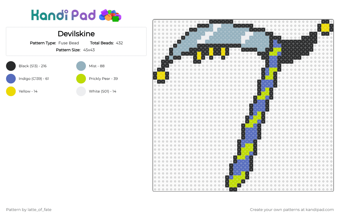 Devilskine - Fuse Bead Pattern by latte_of_fate on Kandi Pad - black,light blue,blue,devilskine,jevil,deltarune