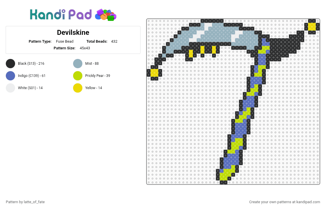 Devilskine - Fuse Bead Pattern by latte_of_fate on Kandi Pad - black, blue, deltarune, devilskine, jevil, light blue