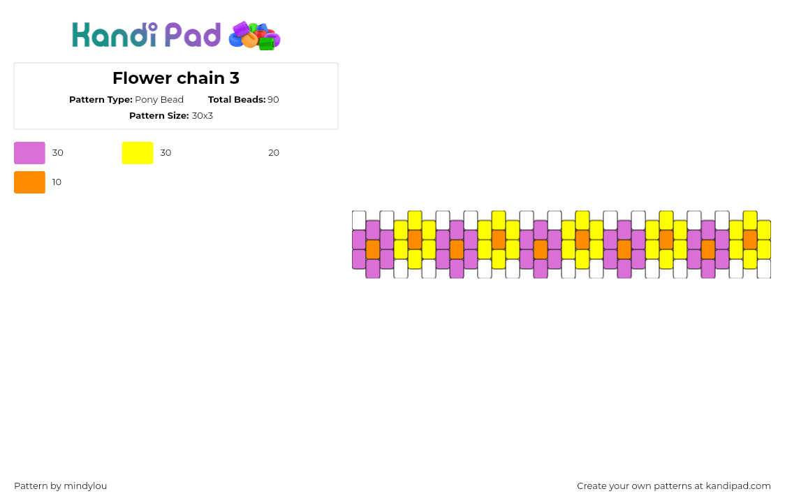 Flower chain 3 - Pony Bead Pattern by mindylou on Kandi Pad - flowers,daisies,spring,nature,bracelet,cuff,pink,yellow