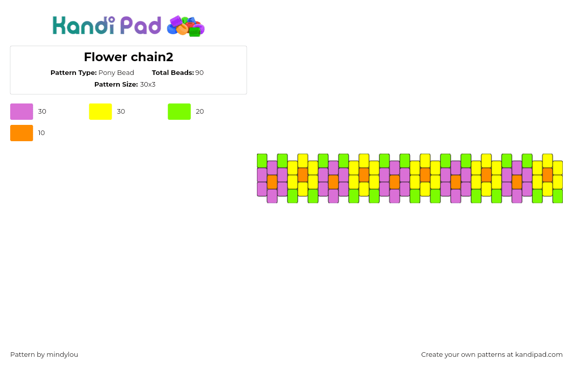 Flower chain2 - Pony Bead Pattern by mindylou on Kandi Pad - flowers,daisies,spring,nature,bracelet,cuff,pink,yellow,green