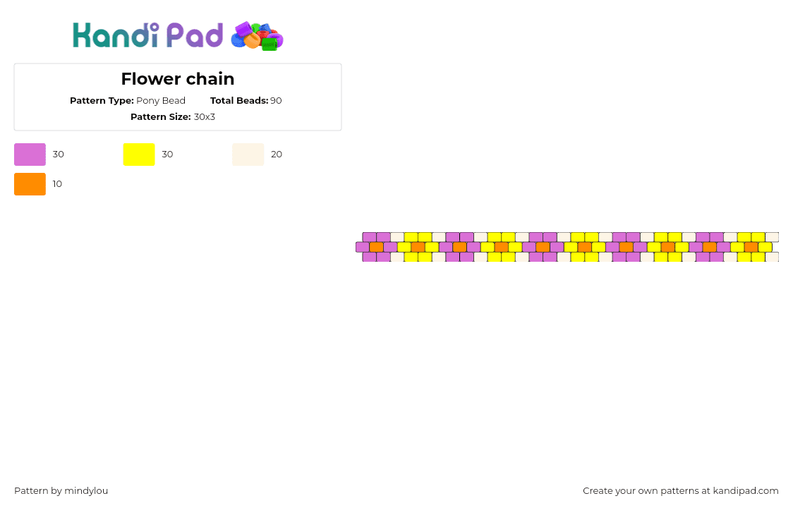 Flower chain - Pony Bead Pattern by mindylou on Kandi Pad - flowers,daisies,spring,nature,bracelet,cuff,pink,yellow