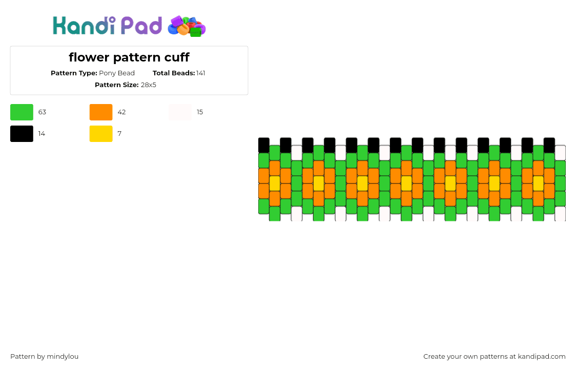 Flower pattern cuff Pony Bead Pattern - Kandi Pad | Kandi Patterns ...