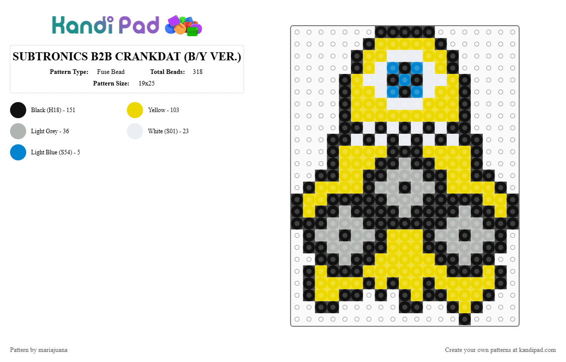 SUBTRONICS B2B CRANKDAT (B/Y VER.) - Fuse Bead Pattern by mariajuana on Kandi Pad - 