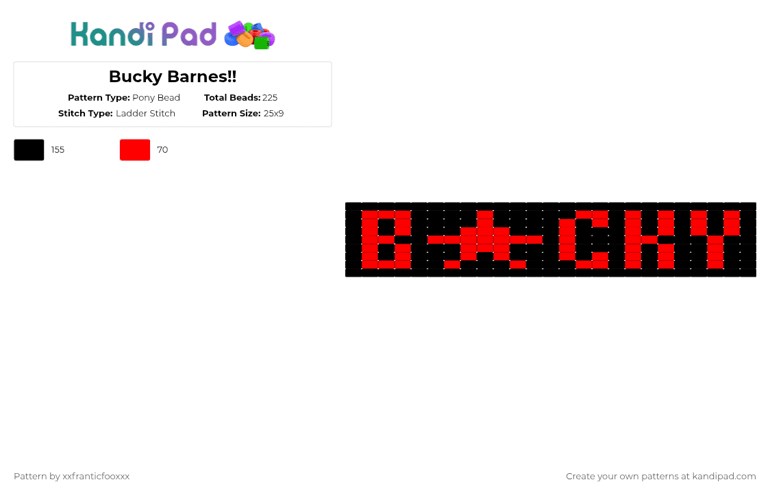 Bucky Barnes!! - Pony Bead Pattern by xxfranticfooxxx on Kandi Pad - black, red