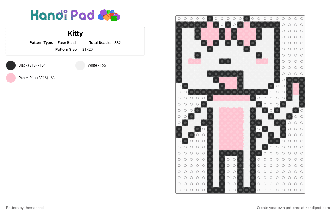Kitty - Fuse Bead Pattern by themasked on Kandi Pad - pink,white