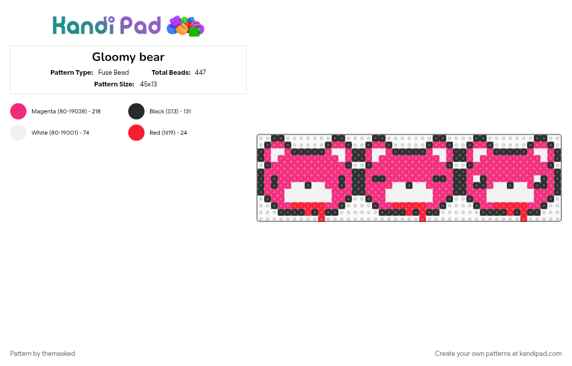Gloomy bear - Fuse Bead Pattern by themasked on Kandi Pad - animal, cute, gloomy bear, kawaii, pink