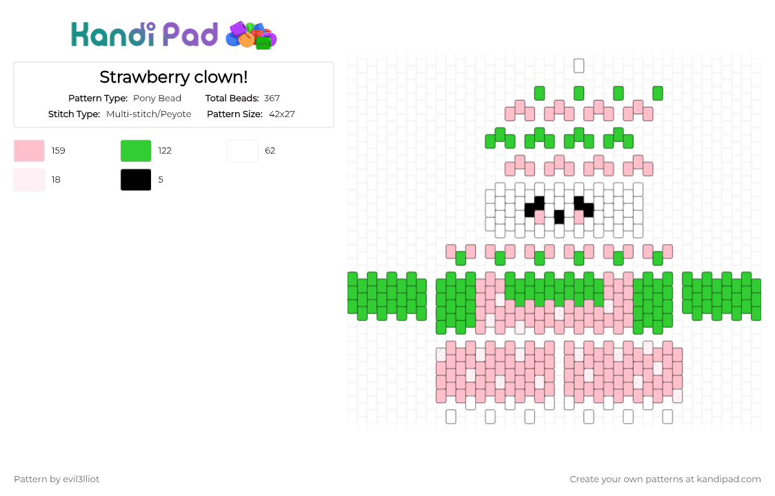 Strawberry clown! - Pony Bead Pattern by evil3lliot on Kandi Pad - green,pink