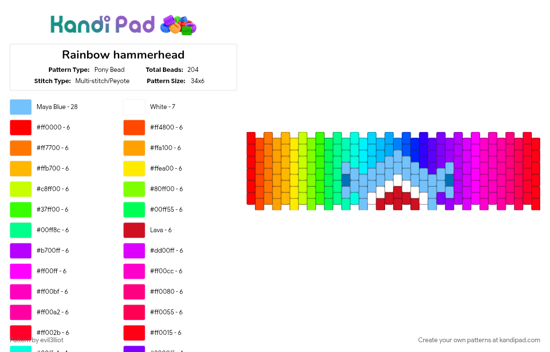 Rainbow hammerhead - Pony Bead Pattern by evil3lliot on Kandi Pad - colorful, cotdgradient, light blue, purple, red