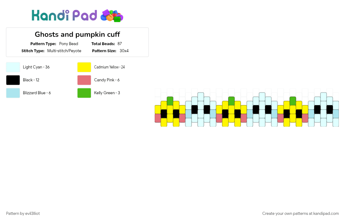 Ghosts and pumpkin cuff - Pony Bead Pattern by evil3lliot on Kandi Pad - white, yellow