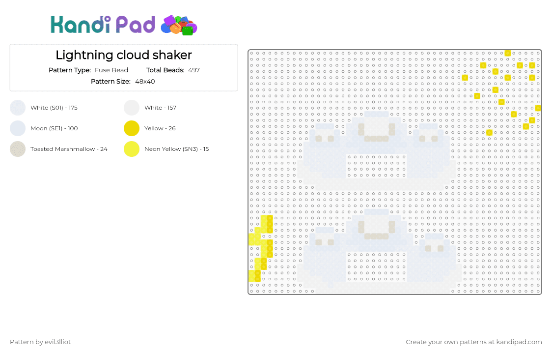 Lightning cloud shaker - Fuse Bead Pattern by evil3lliot on Kandi Pad - beige, cotdlightning, white, yellow
