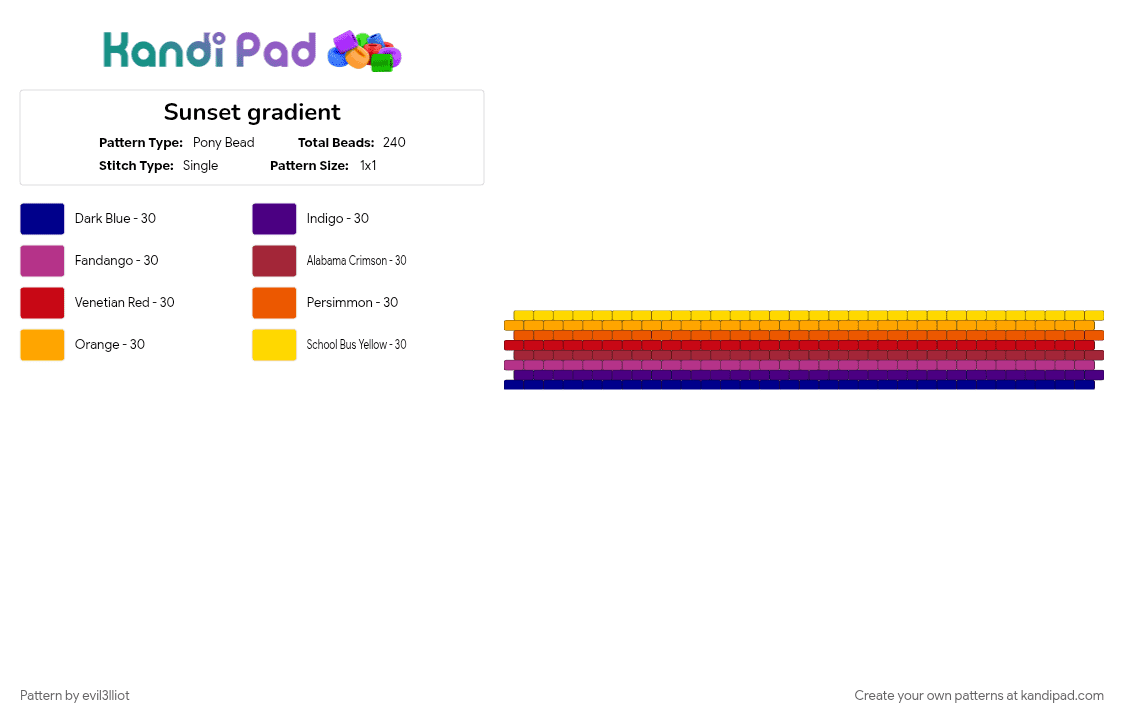 Sunset gradient - Pony Bead Pattern by evil3lliot on Kandi Pad - cotdgradient, orange, purple, red
