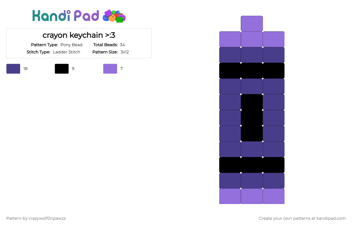 crayon keychain >:3 - Pony Bead Pattern by crazywolf0npawzz on Kandi Pad - black, purple