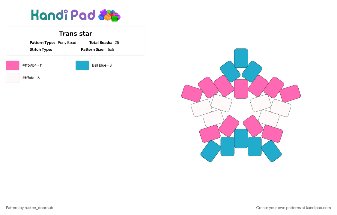 Trans star - Pony Bead Pattern by rustee_doornub on Kandi Pad - light blue, pink, pride