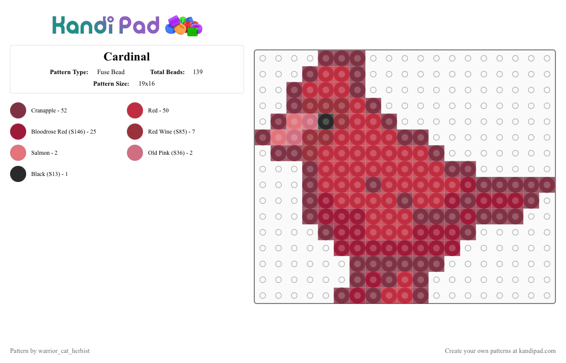 Cardinal - Fuse Bead Pattern by rustee_doornub on Kandi Pad - bird, brown, cardinal, quadrobics, red, therian