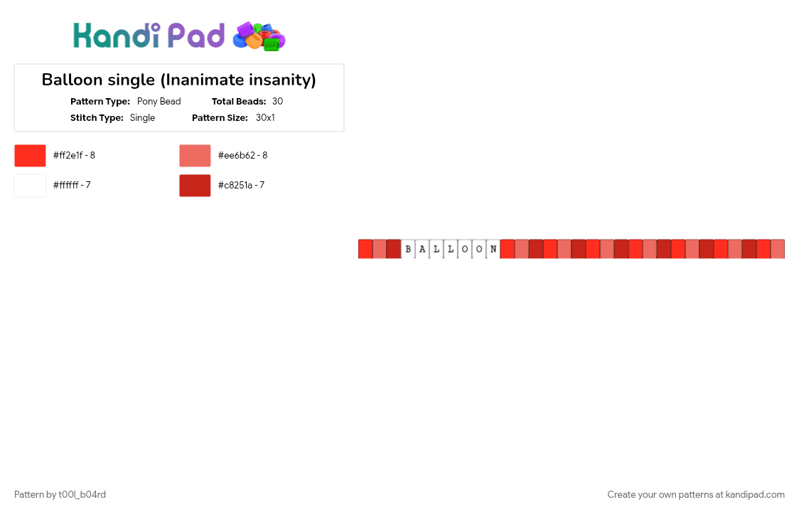Balloon single (Inanimate insanity) - Pony Bead Pattern by t00l_b04rd on Kandi Pad - 