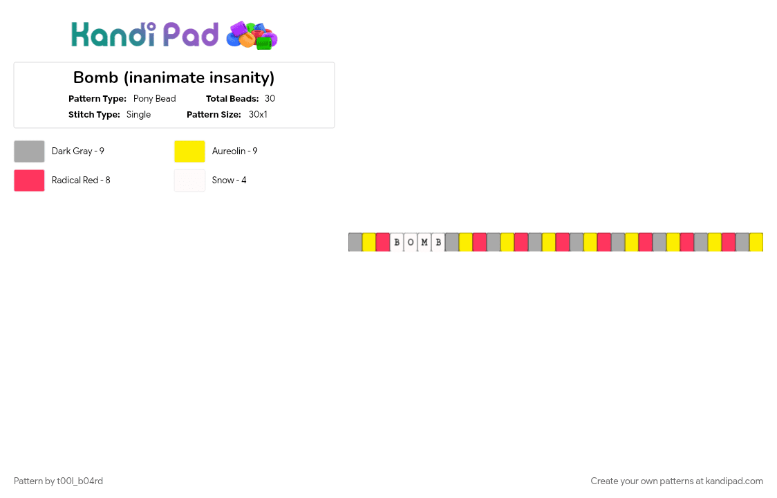 Bomb (inanimate insanity) - Pony Bead Pattern by t00l_b04rd on Kandi Pad - 