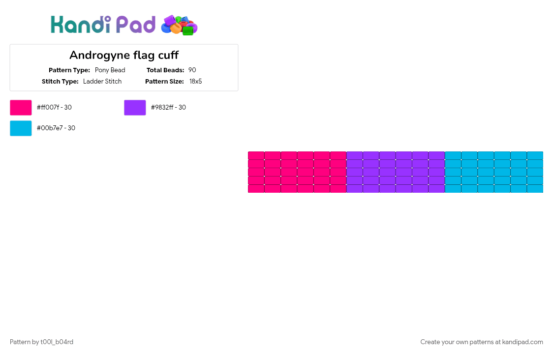 Androgyne flag cuff - Pony Bead Pattern by t00l_b04rd on Kandi Pad - androgyne cuff, cuff base, cuff pattern, cuffs, flag, light blue, pink, pride, pride cuff, purple