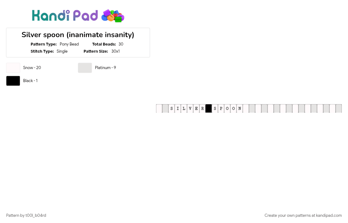 Silver spoon (inanimate insanity) - Pony Bead Pattern by t00l_b04rd on Kandi Pad - 