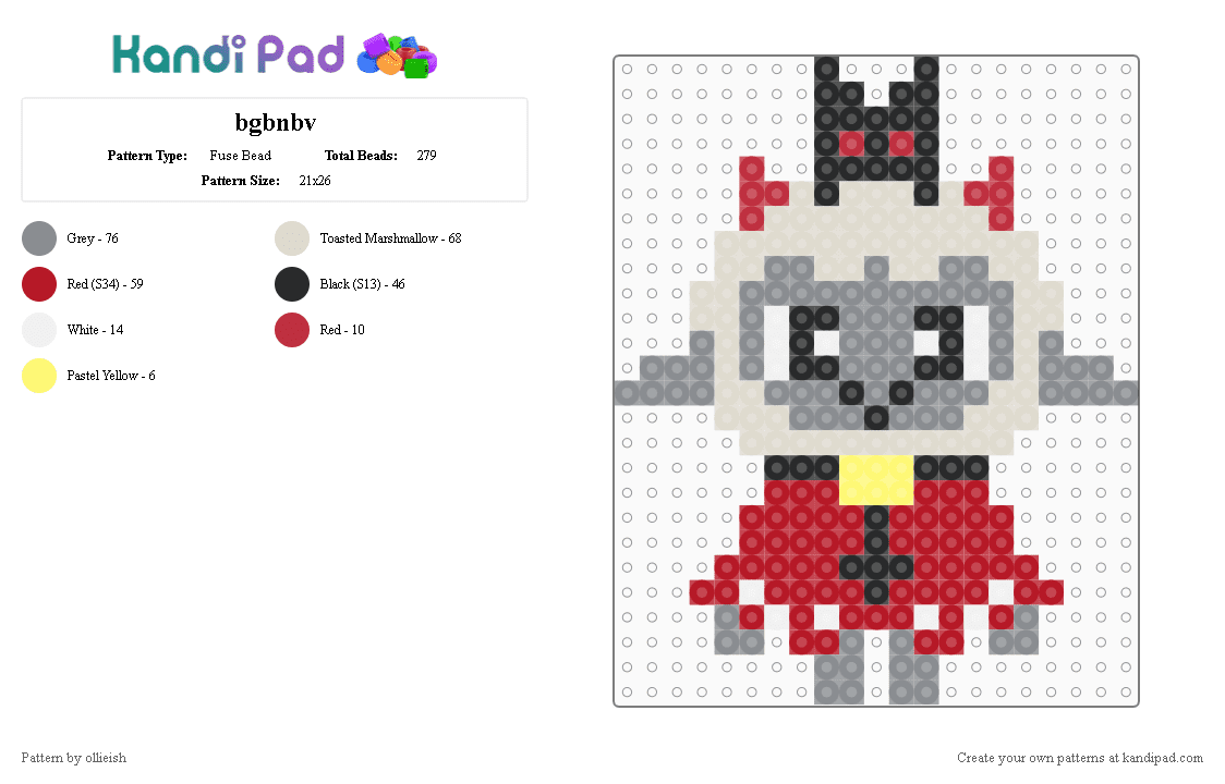 bgbnbv - Fuse Bead Pattern by ollieish on Kandi Pad - beige, gray, red