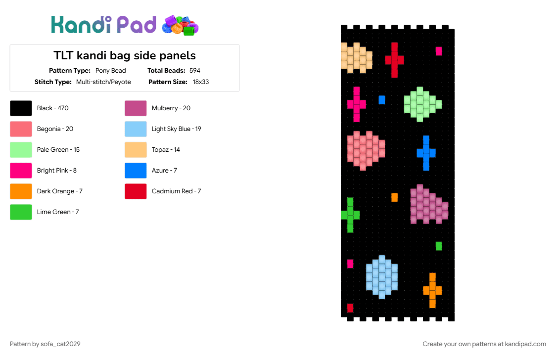 TLT kandi bag side panels - Pony Bead Pattern by sofa_cat2029 on Kandi Pad - bag, bag panel, black, colorful, light blue, music, panel, pink, red, the living tombstone, thelivingtombstone, tlt