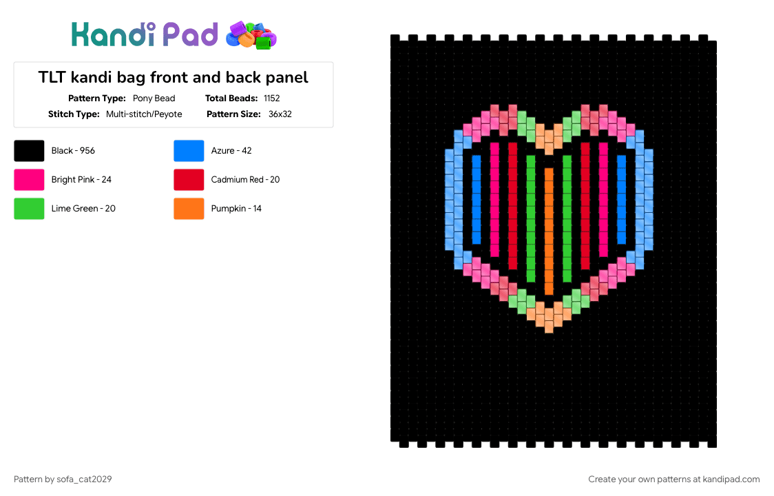 TLT kandi bag front and back panel - Pony Bead Pattern by sofa_cat2029 on Kandi Pad - bag, bag panel, black, blue, music, pink, red, the living tombstone, thelivingtombstone