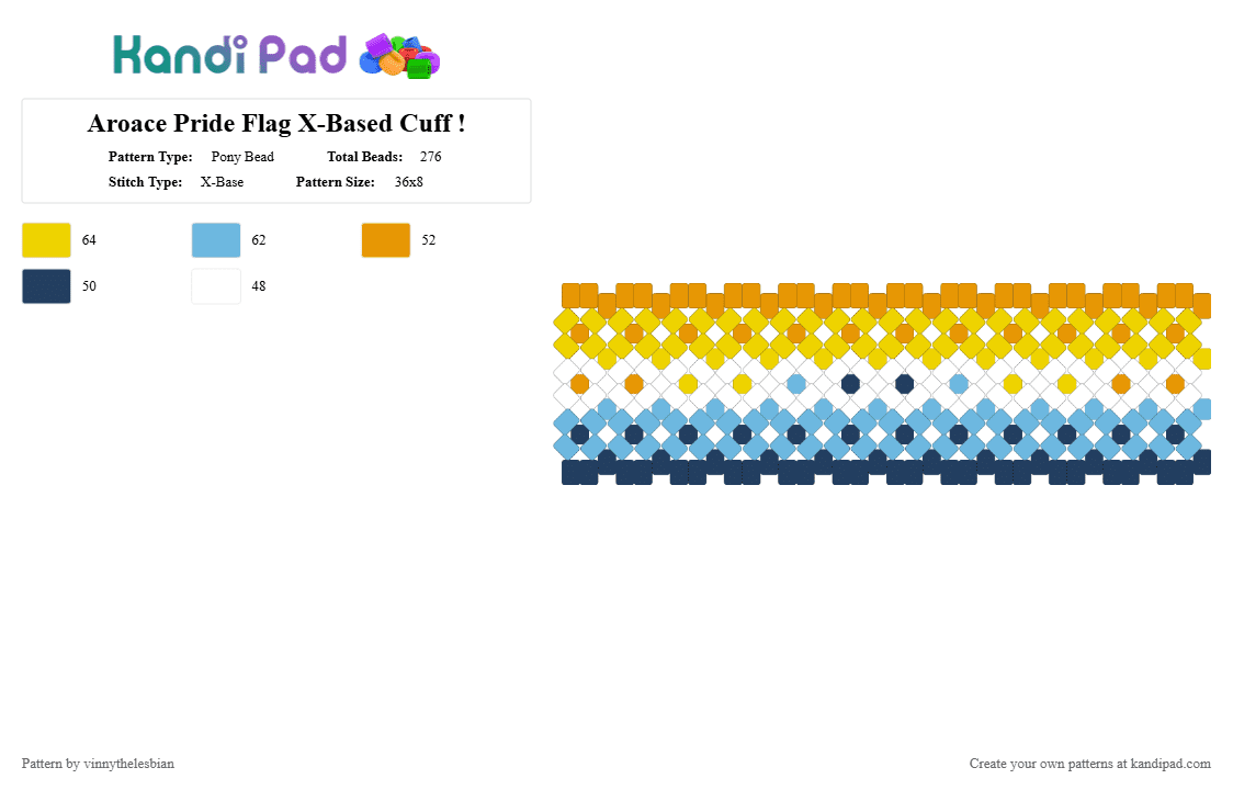 Aroace Pride Flag X-Based Cuff ! - Pony Bead Pattern by vinnythelesbian on Kandi Pad - yellow,light blue,pride,lgbtq,x cuff,xbased,xbased cuff,aromantic,asexual,aroace