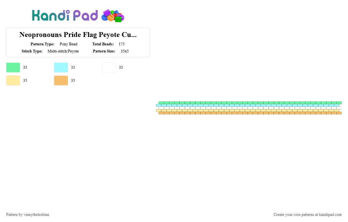Neopronouns Pride Flag Peyote Cuff ! - Pony Bead Pattern by vinnythelesbian on Kandi Pad - teal,light blue,yellow,orange,pride,lgbtq,peyote,odd peyote,peyote stitch