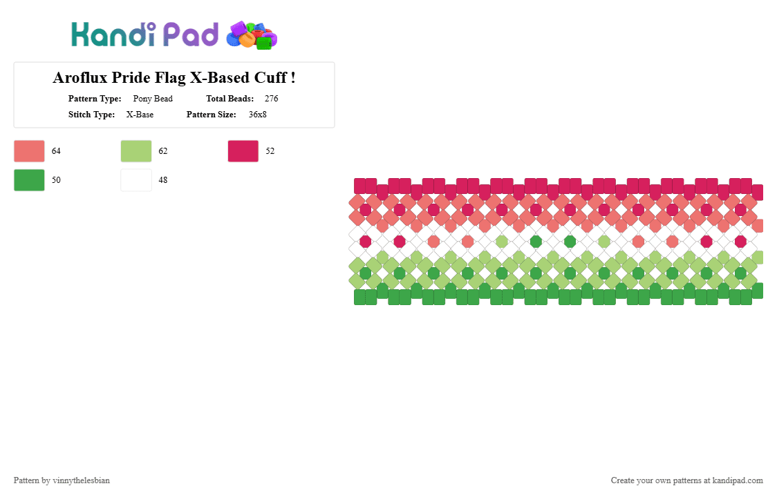 Aroflux Pride Flag X-Based Cuff ! - Pony Bead Pattern by vinnythelesbian on Kandi Pad - green,pride,lgbtq,x cuff,xbased,xbased cuff,aromantic