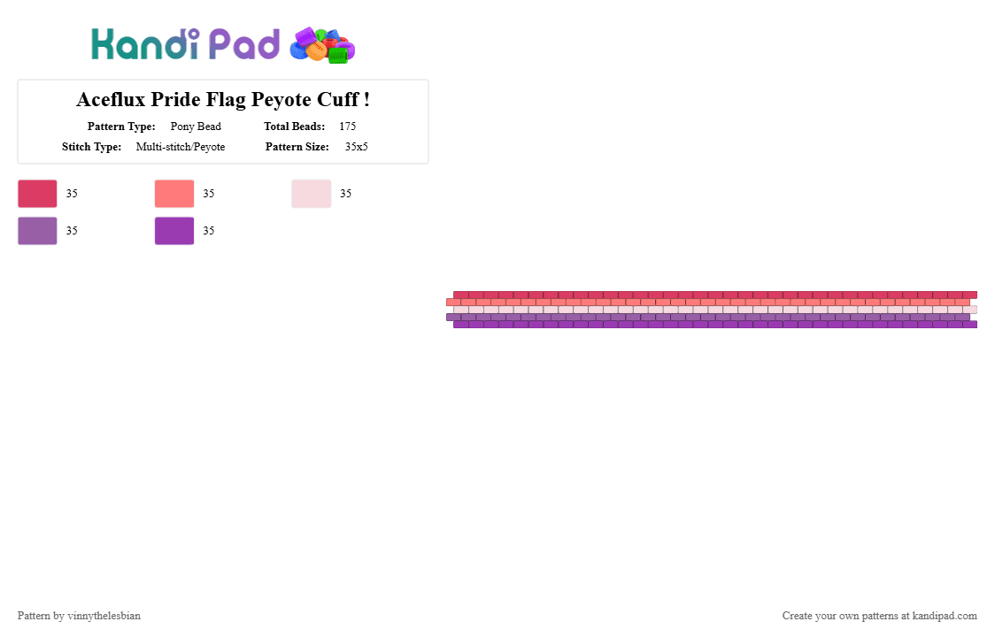Aceflux Pride Flag Peyote Cuff ! - Pony Bead Pattern by vinnythelesbian on Kandi Pad - red,pink,pride,lgbtq,odd peyote,peyote,peyote stitch