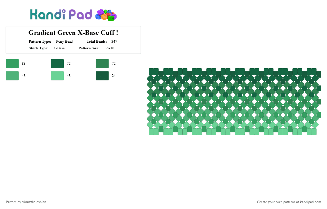 Gradient Green X-Base Cuff ! - Pony Bead Pattern by vinnythelesbian on Kandi Pad - teal,green,xbased,xbased cuff,x cuff,gradient