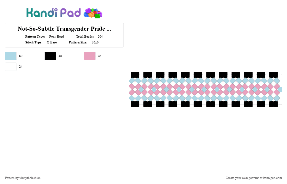 Not-So-Subtle Transgender Pride Flag X-Based Cuff :3 - Pony Bead Pattern by vinnythelesbian on Kandi Pad - light blue,pink,pride,transgender,x cuff,xbased,xbased cuff