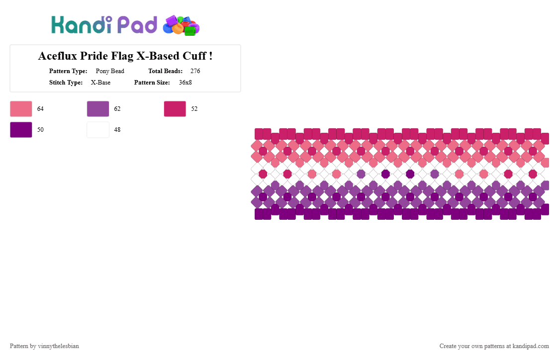 Aceflux Pride Flag X-Based Cuff ! - Pony Bead Pattern by vinnythelesbian on Kandi Pad - pink,red,pride,lgbtq,asexual,x cuff,xbased,xbased cuff