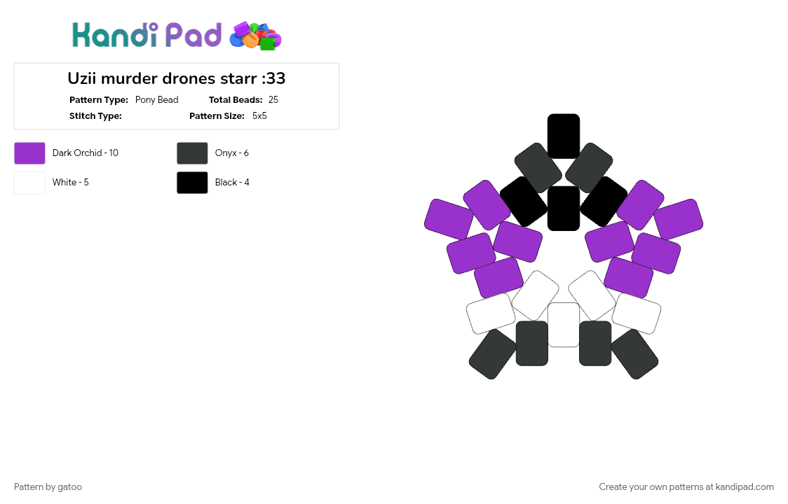Uzii murder drones starr :33 - Pony Bead Pattern by gatoo on Kandi Pad - purple, white