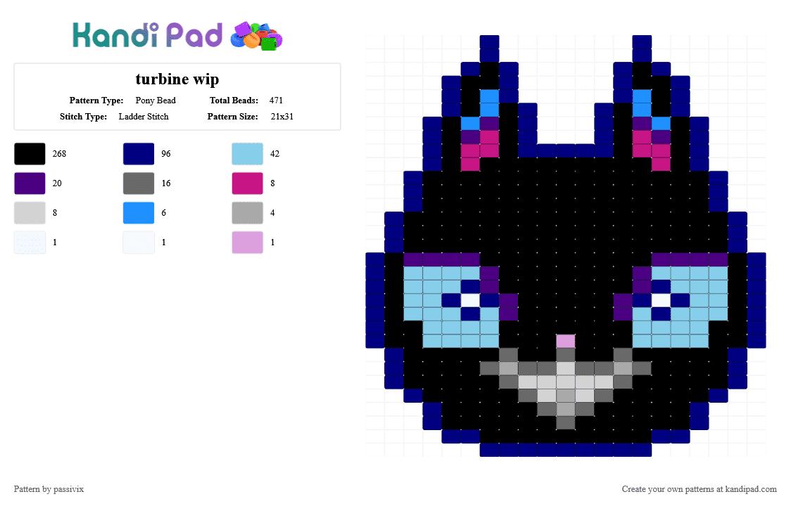turbine wip - Pony Bead Pattern by passivix on Kandi Pad - black, light blue, purple