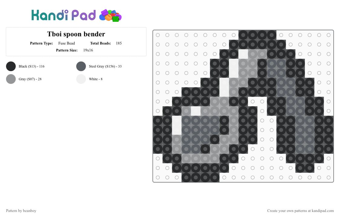 Tboi spoon bender - Fuse Bead Pattern by beanboy on Kandi Pad - black, gray