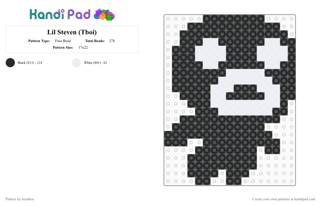 Lil Steven (Tboi) - Fuse Bead Pattern by beanboy on Kandi Pad - black