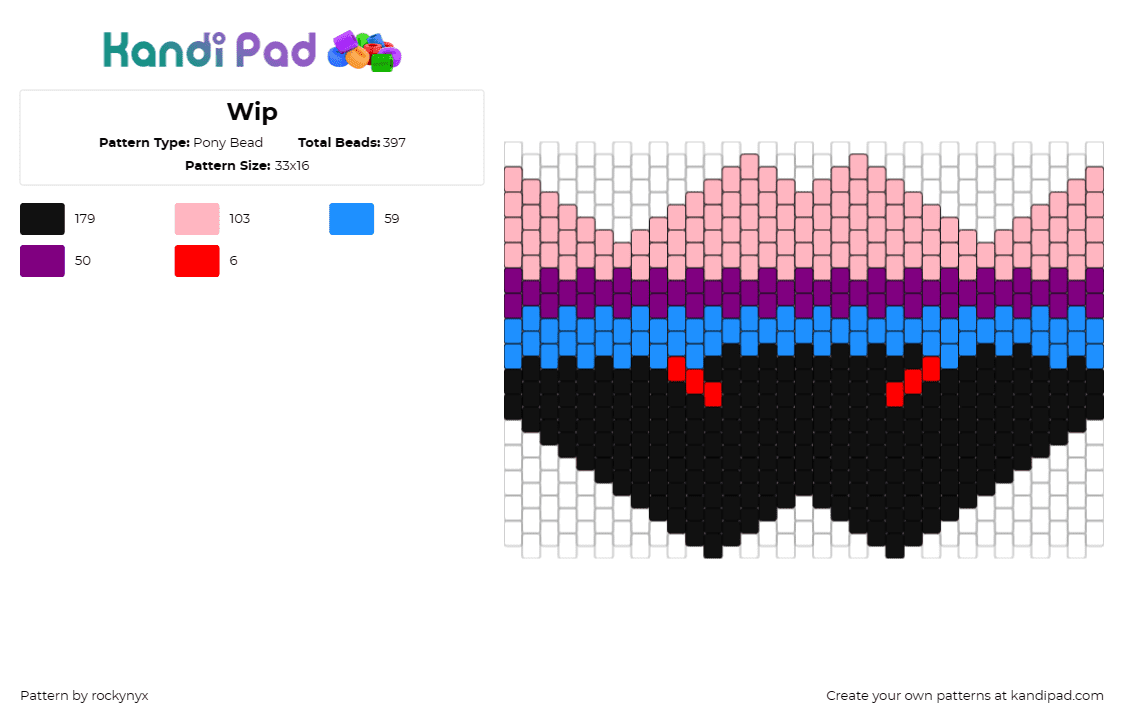 Wip - Pony Bead Pattern by rockynyx on Kandi Pad - mask,black,pink