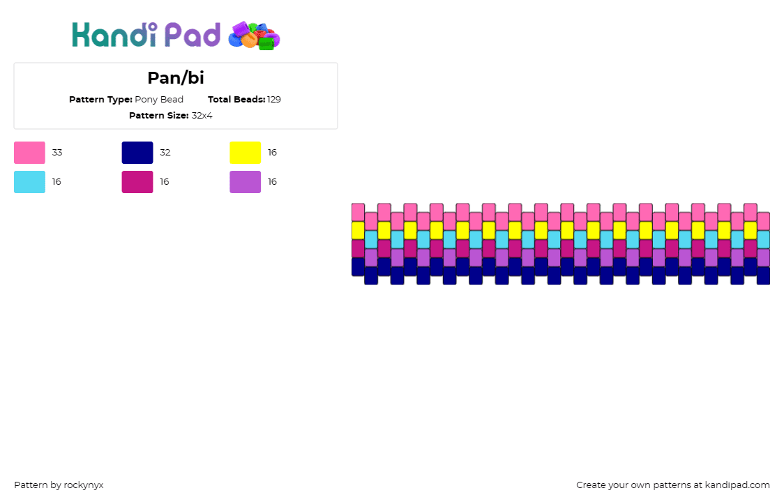 Pan/bi - Pony Bead Pattern by rockynyx on Kandi Pad - pan,bisexual,pride,cuff,colorful,purple,pink