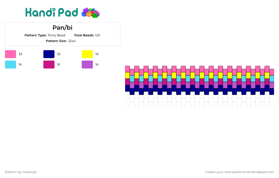 Pan/bi - Pony Bead Pattern by rockynyx on Kandi Pad - pan,bisexual,pride,cuff,colorful,purple,pink