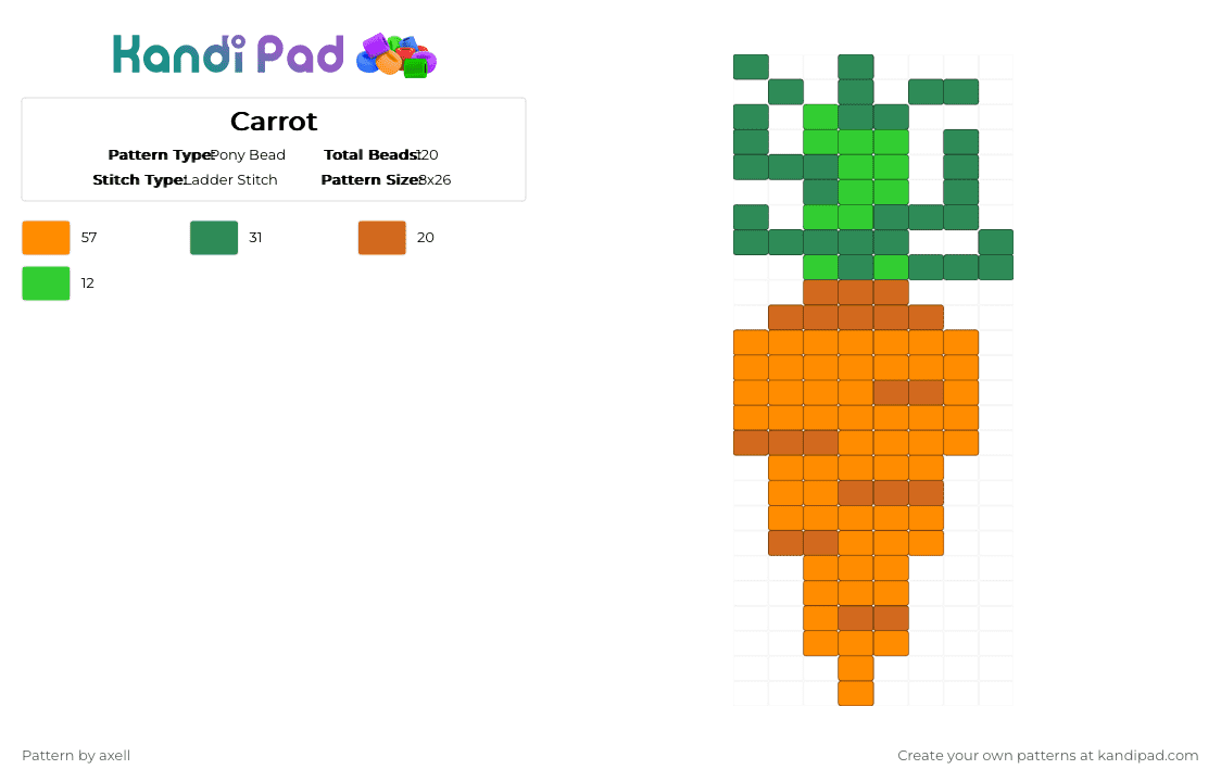 Carrot - Pony Bead Pattern by axell on Kandi Pad - green, orange, vegetable
